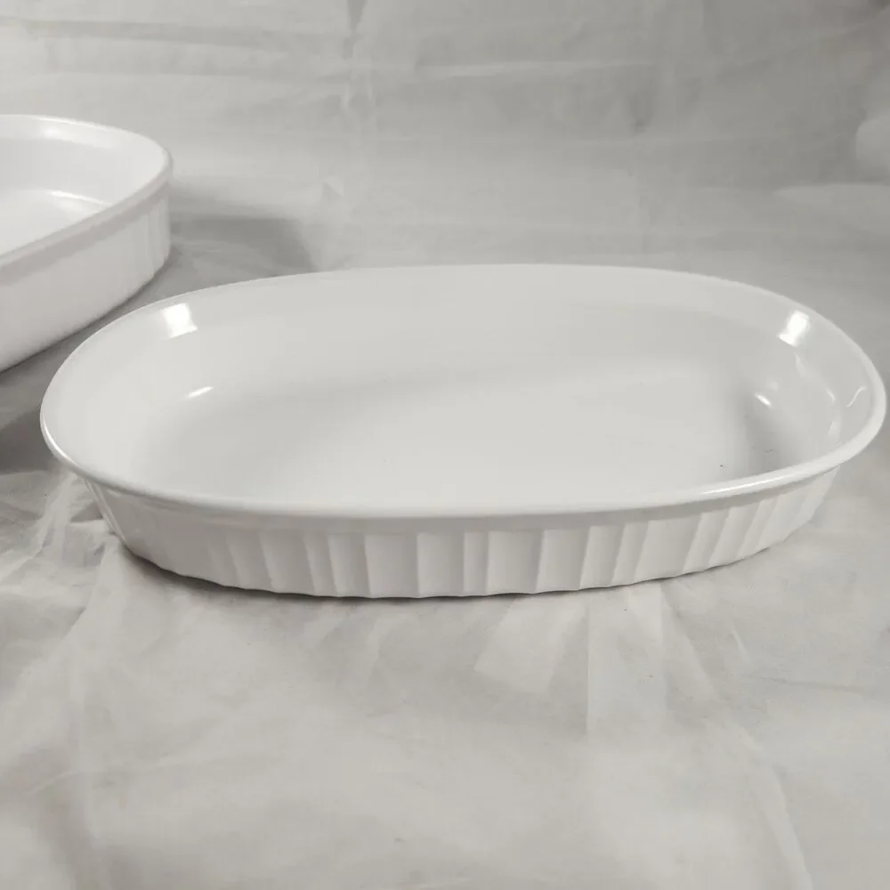 3 Corning Ware French White Oval Casseroles - 475ml F-15-B, 1L F-7-B, 1.8L F-6-B